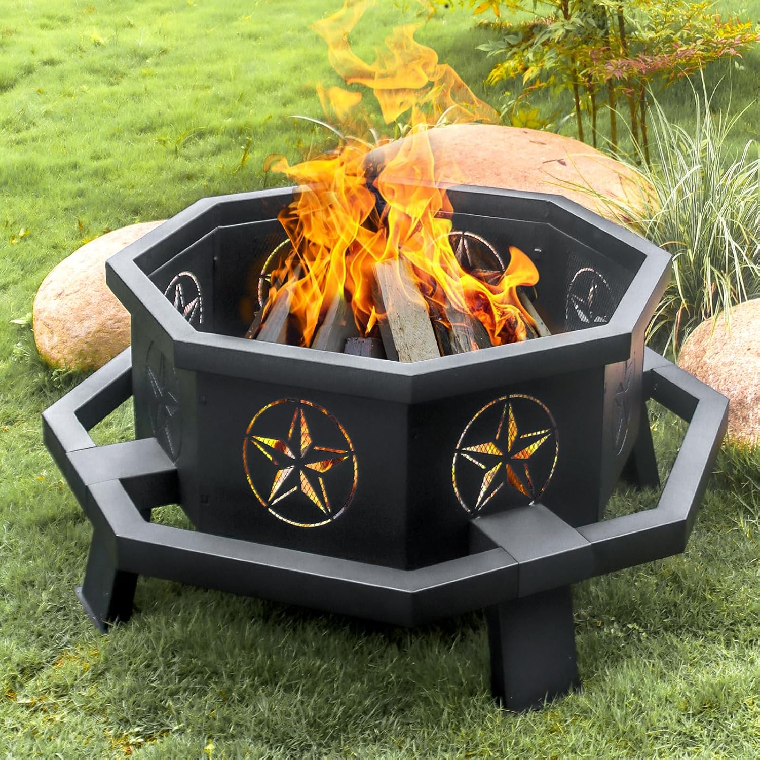 Outdoor Camping Fire Pit - Outdoor Fire Pit with Fire Poker,Wood