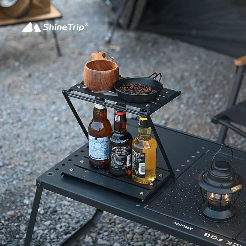 Outdoor Camping Table With Storage - ShineTrip Z-Type Foldable Camping Rack 2-Tier