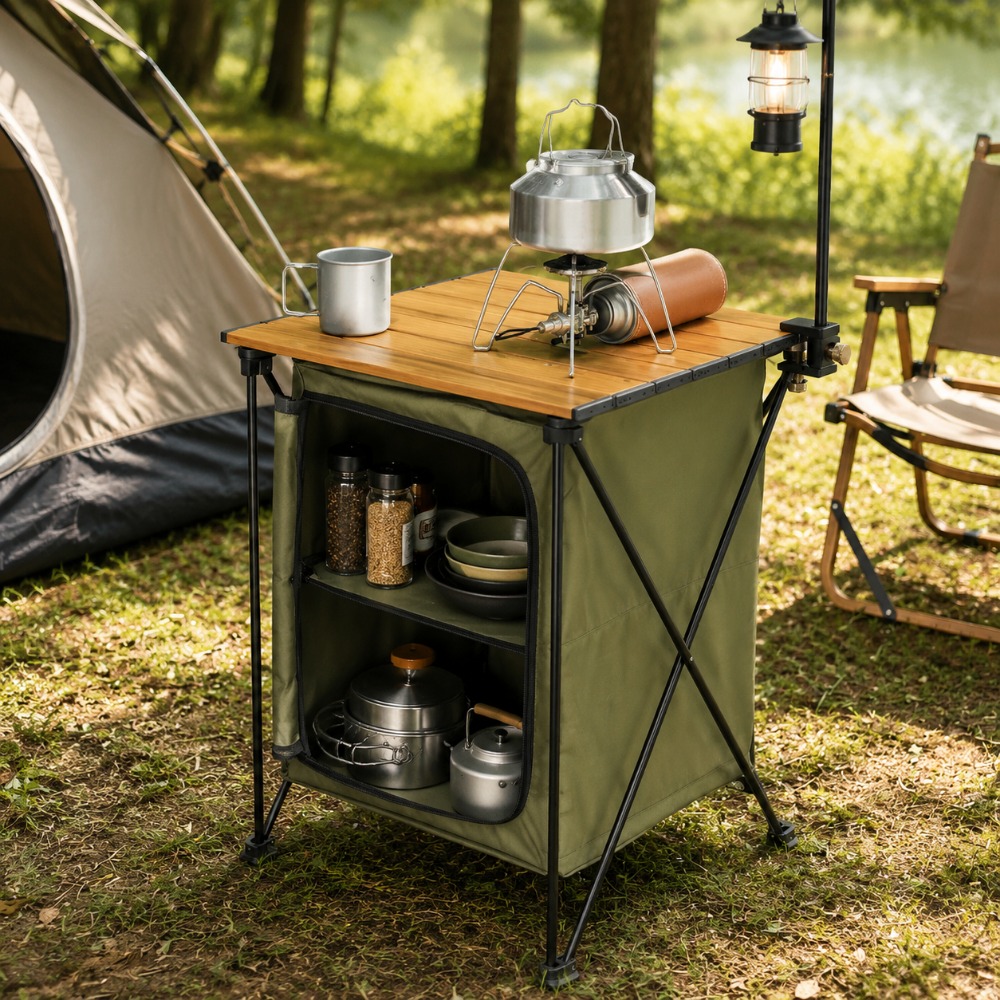 Outdoor Camping Table With Storage - Outdoor Folding Camping Cabinet Oxford Cloth