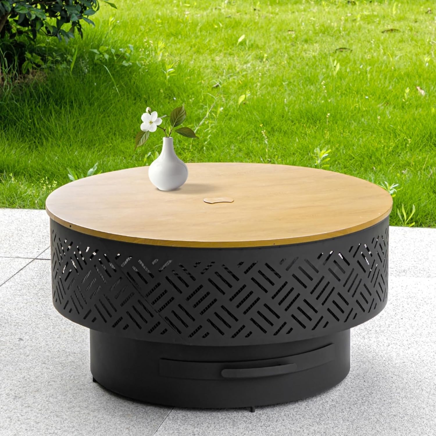 Outdoor Camping Fire Pit - 32 Inch Round Metal Wood Burning