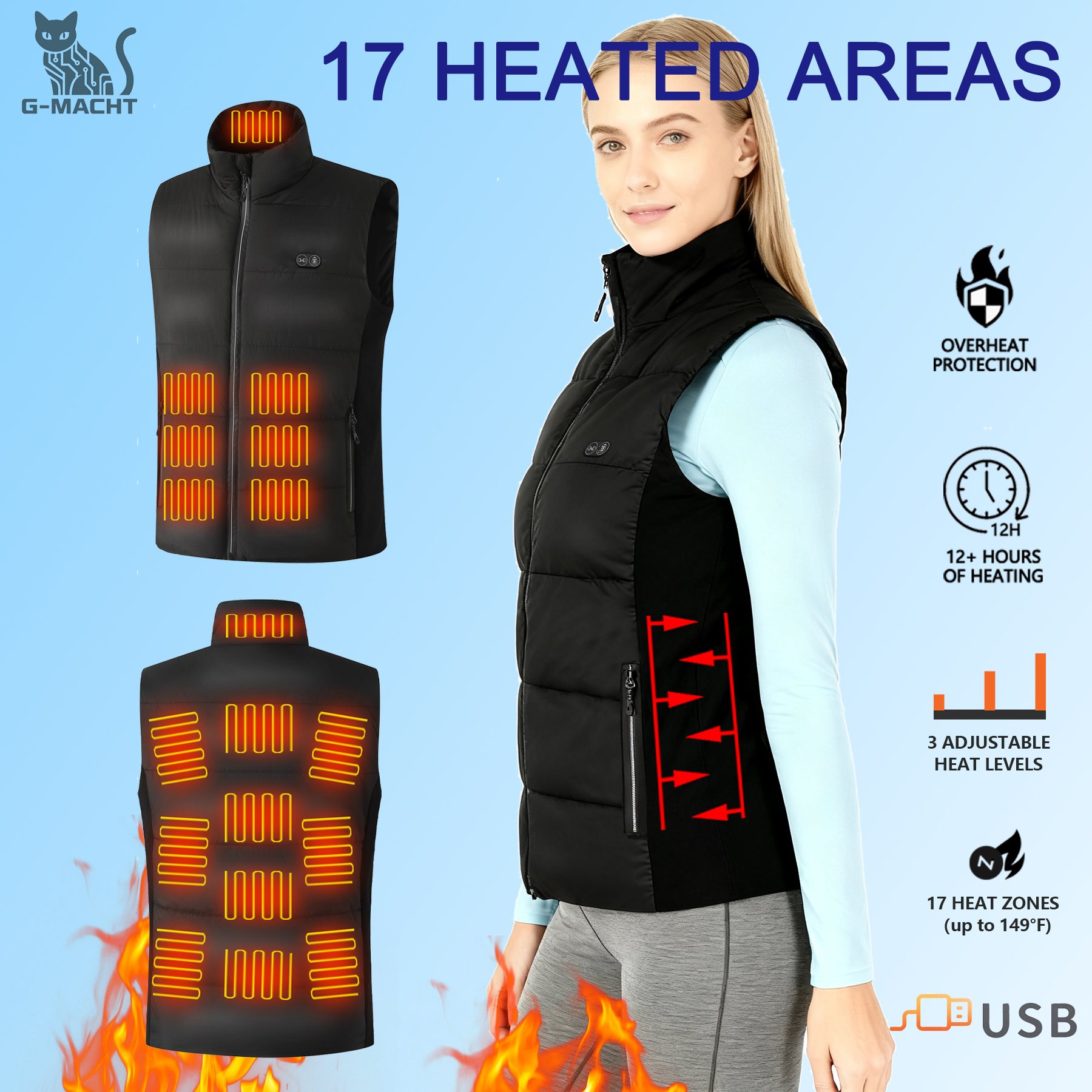 Outdoor Camping Zone - Unisex Winter Heated Vest 17 Zones