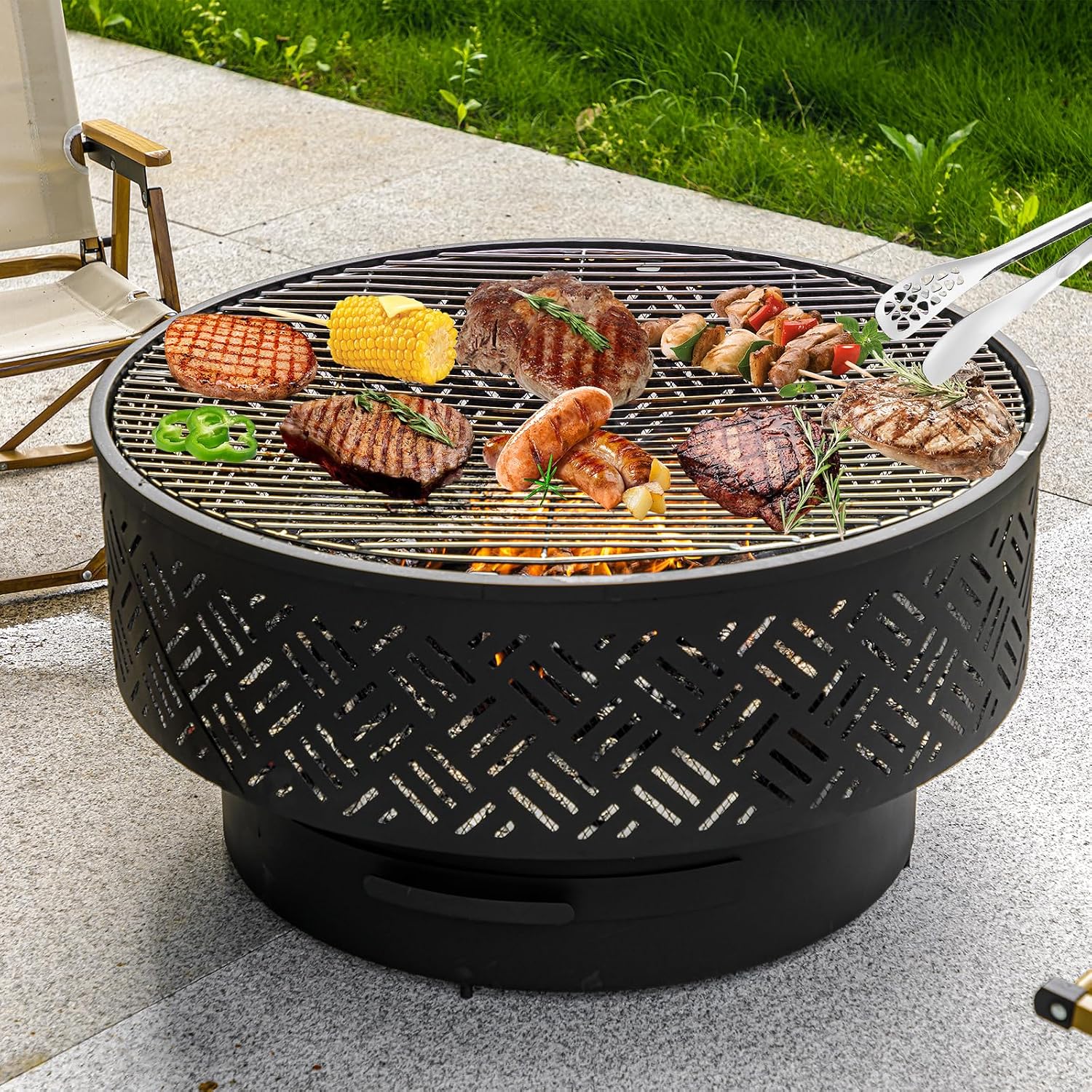32 Inch Round Metal Wood Burni - Outdoor Camping Fire Pit recension och pris