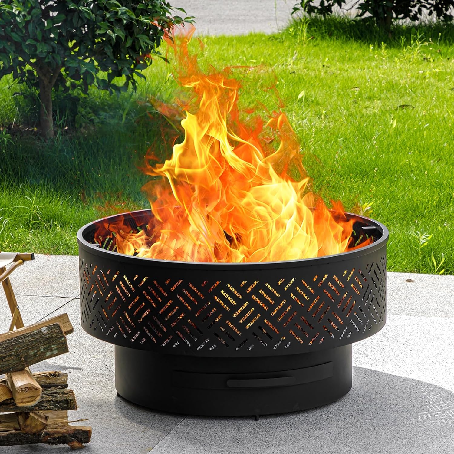 32 Inch Round Metal Wood Burni - Outdoor Camping Fire Pit recension och pris