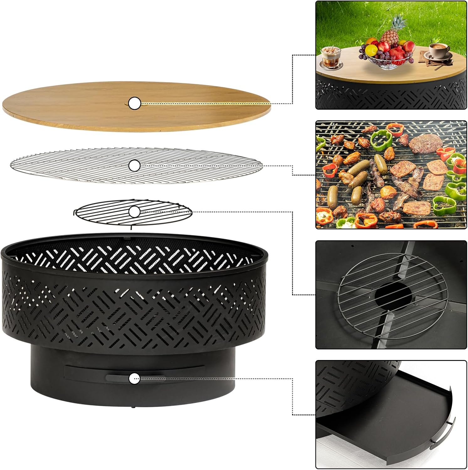 32 Inch Round Metal Wood Burni - Outdoor Camping Fire Pit recension och pris