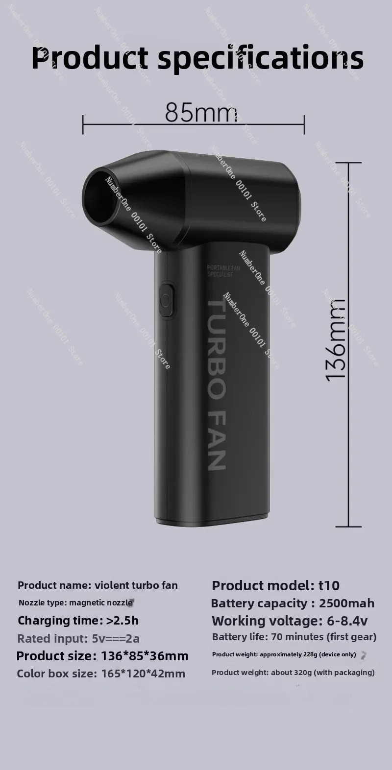 T10 Mini Handheld High-Speed F - Outdoor Camping Fan recension och pris