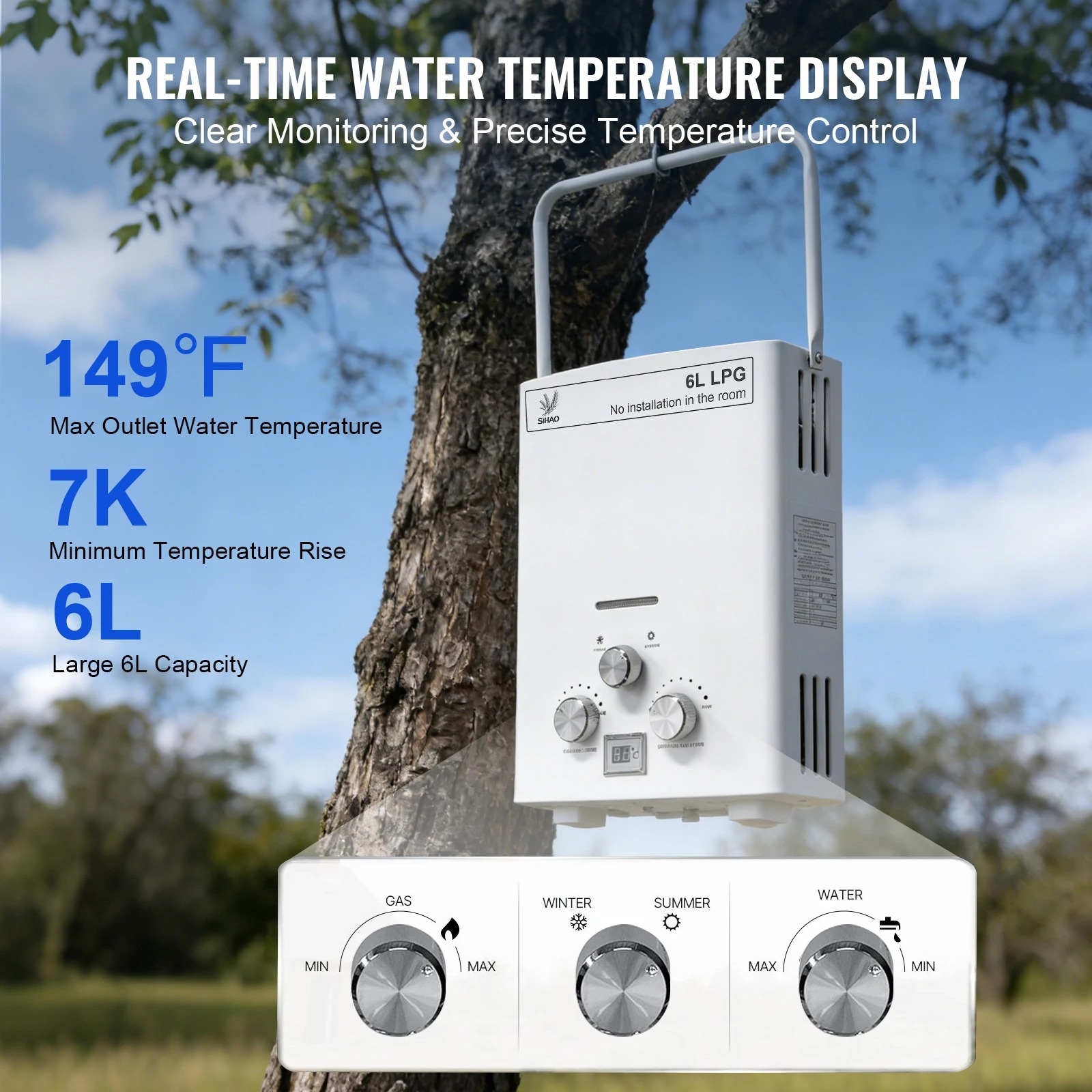 LPG Gas Water Heater|SIHAO 6L  - Outdoor Camping Water Heater recension och pris